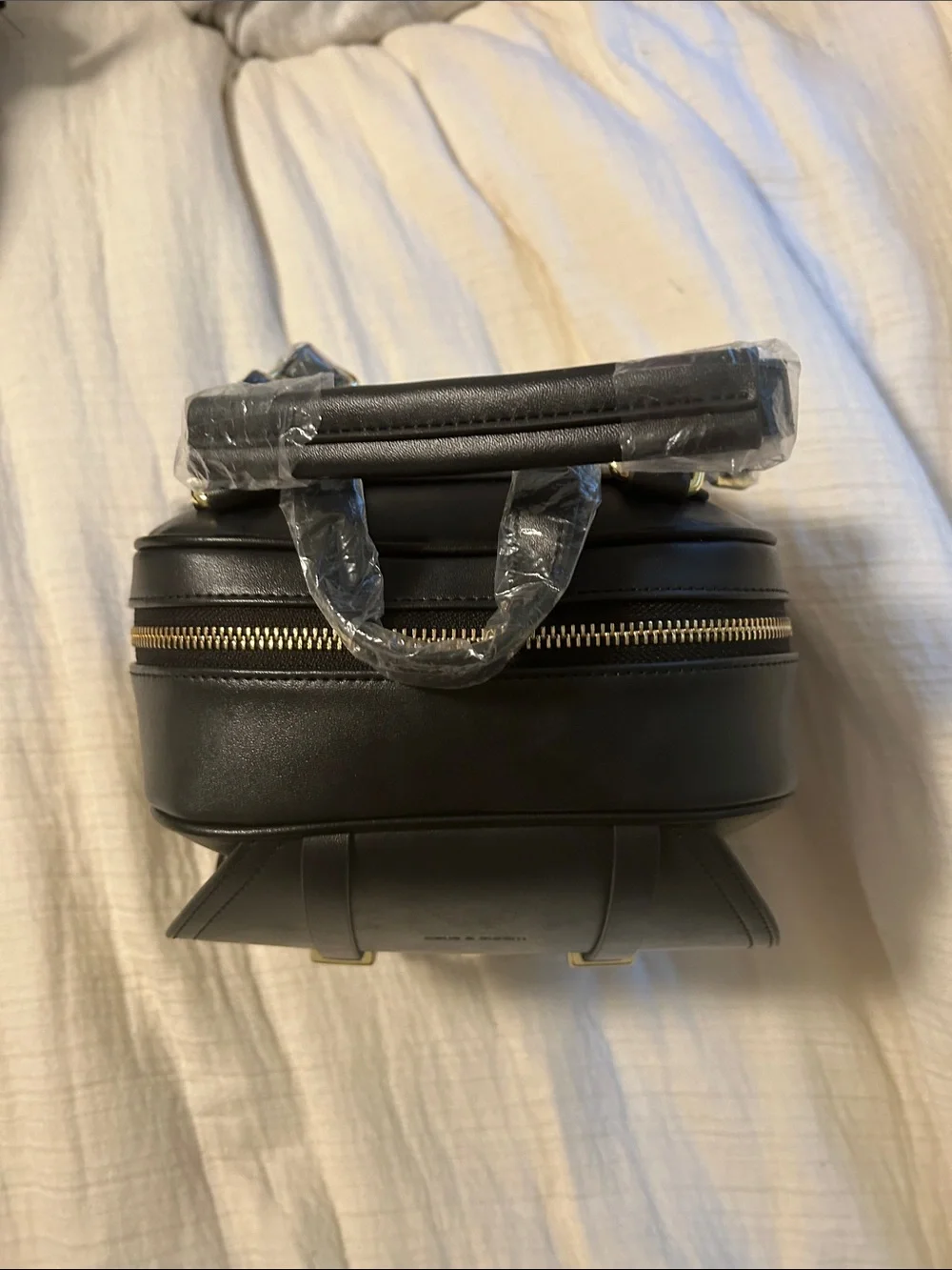 Black Mini Faux Leather Backpack with Gold Hardware